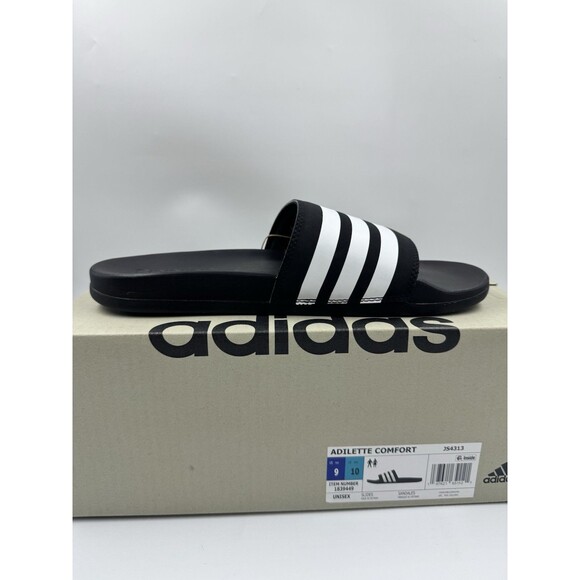 Adidas Adilette Comfort Slides Lightweight Unisex Sandals Black/White M9/W10 - Picture 8 of 15